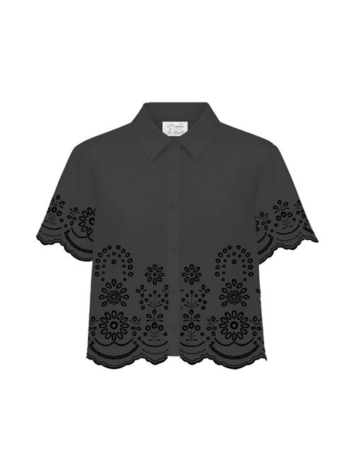 camicia donna in chambray ricamato nero